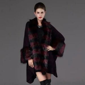 Mosnova Faux Fur Cape Coat - One Size